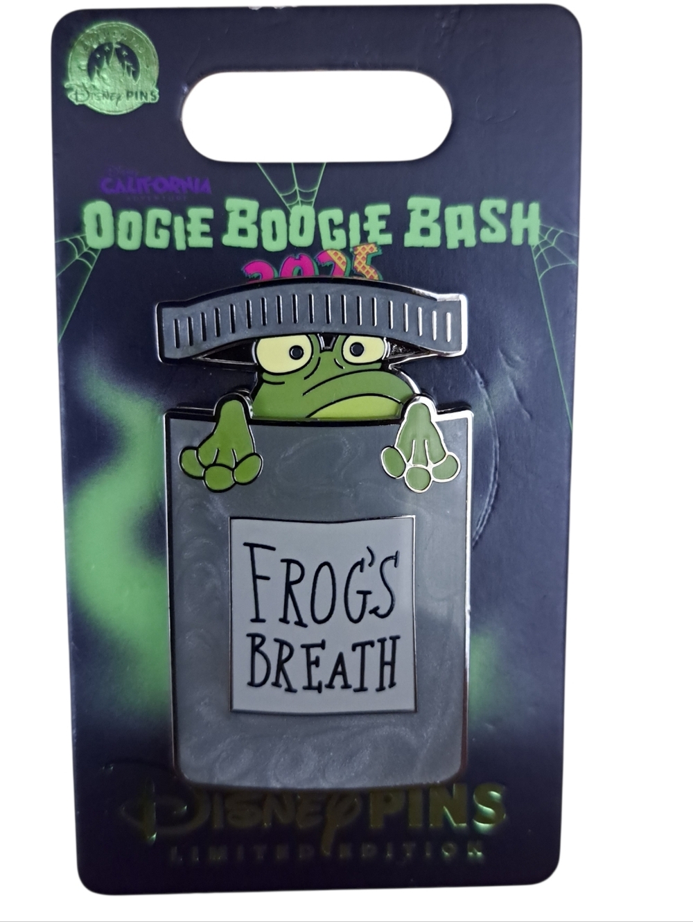 Disney Green Frog in Silver 'Frog's Breath' Trash Can Enamel Pin